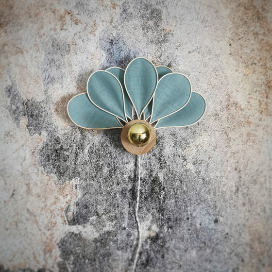 Image 1 of Art Deco wall light, 7 petals in rattan and fabric (customizable shade)