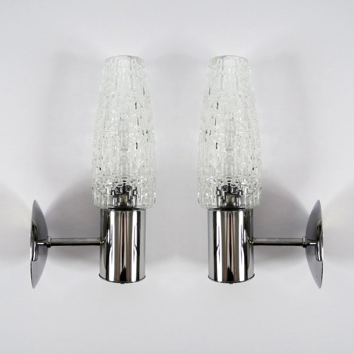 Set aus 2 Wandlampen aus Glas und verchromtem Metall, 1960er