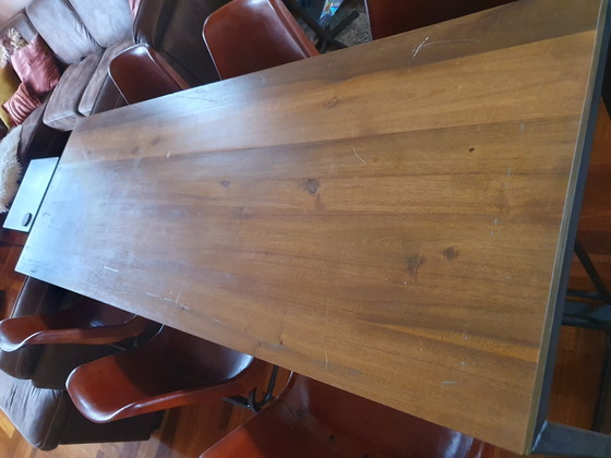 Image 1 of Industriële eettafel en stoelen / bartafel en barkrukken