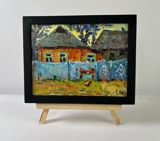 Original Oil Painting Evening Houses Landscape Quiet Village days