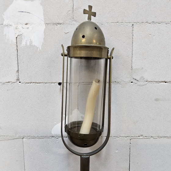 Antieke processielamp / processielantaarn / flambeeuw (katholieke) – Oggetti decorativi, Ottone, Legno (photo 3 of 14)