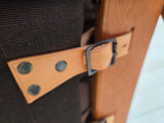 Image 1 of Fauteuil danois des années 1970 de la marque Komfort, cuir, toile et bois courbé.