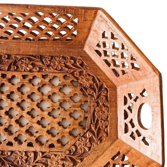 Image 1 of Vintage-Holzschnitztablett, orientalisches Teakholz, 1970er Jahre
