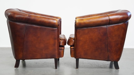 2 x Fauteuil club en cuir bovin de style anglais