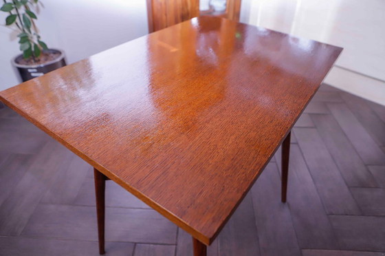 Image 1 of Brussels Style Retro Table with Woven Shelf – Dřevopodnik Holešov, 1960s 