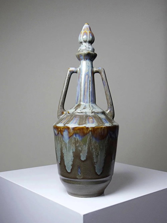 Bottiglia vintage in gres con smalto fiammato, Francia . – Bicchieri e caraffe, Porcellana, Sughero (photo 7 of 14)