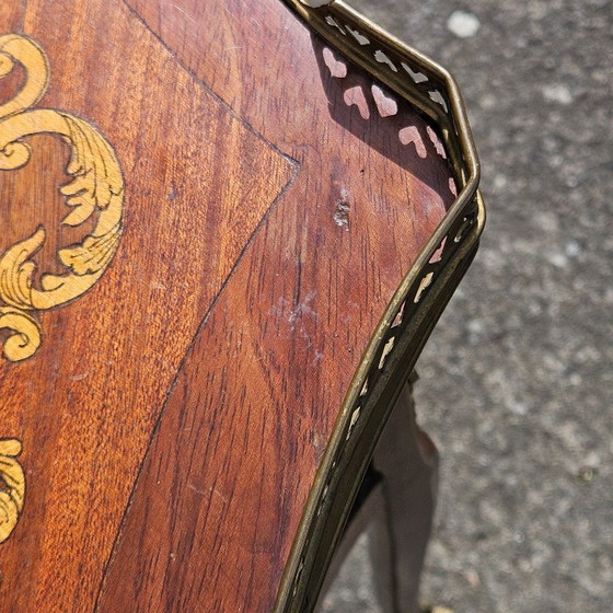 Image 1 of Chateau Ligny - French Antique Marquetry Nightstand - Fine Wood and Brass Console-Bedside Table-Style Louis XV- 1930s