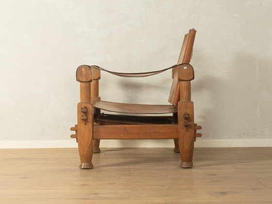 Brutalistische vintage safarifauteuil – Leather, Wood (photo 3 of 7)