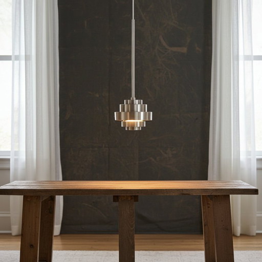 Vintage Pendant Lamp by Besselink, Brushed Metal with a Stepped Structure