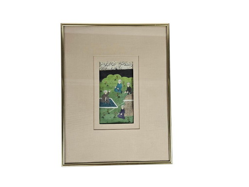 Watercolor - Manuscript - Antiek - Indo - Perzisch - Handgeschept Papier - Miniaturen (3) - Handgeschreven Teksten - 19e Eeuw