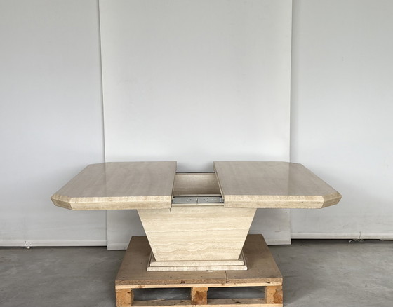 Image 1 of Tavolino da caffè vintage in travertino con bar nascosto, circa anni &#39;80