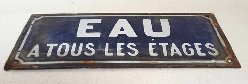 Plaque Émaillée 1900 'Eau à Tous les Étages' 25 x 71 cm