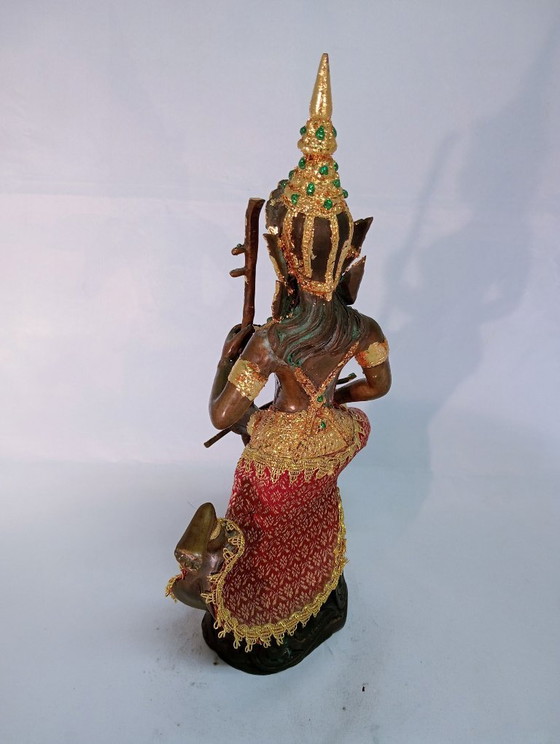 Scultura asiatica di una figura musicale, color bronzo, Sculture, Metallo, Marrone, Aziatisch (foto 6 di 8)