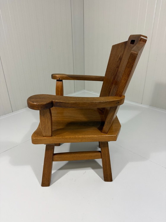 Rustic brutalist armchair in solid oak from the 1960s, Wood, Brown (photo 8 of 19)