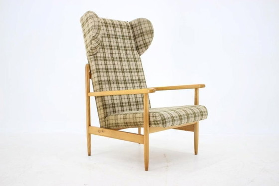 Image 1 of 1960s Rare Mid-Century Modern Beech Wing Armchair by ÚLUV, Czechoslovakia