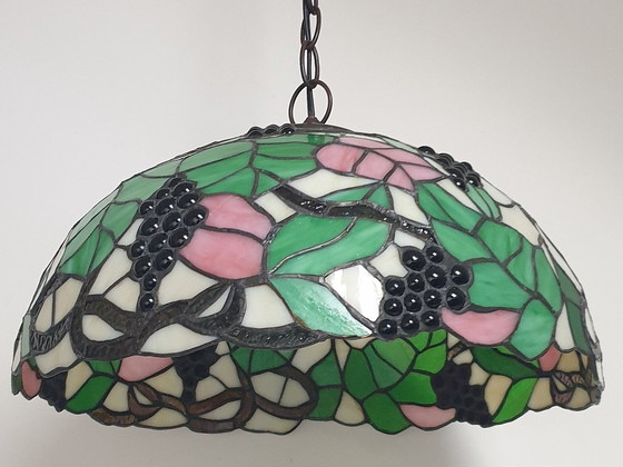 Image 1 of Large (40cm) Tiffany / stained glass grape pendant lamp