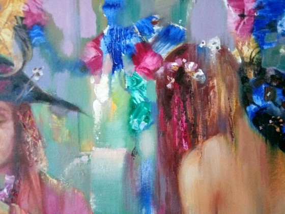 Original Oil Painting Abstract Figurative Girl Flowers Evening Melody – Paintings & Drawings, Canvas (photo 7 of 13)