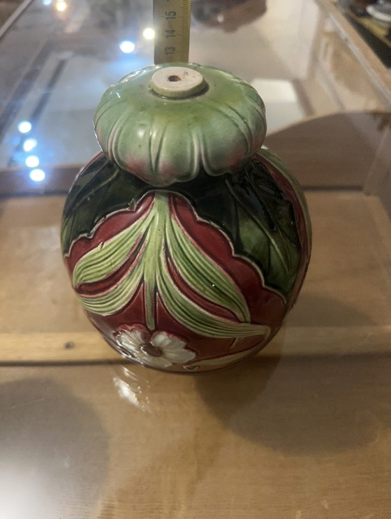 Art Nouveau lamp element in glazed ceramic with floral decoration, France, early 20th century (photo 12 of 15)