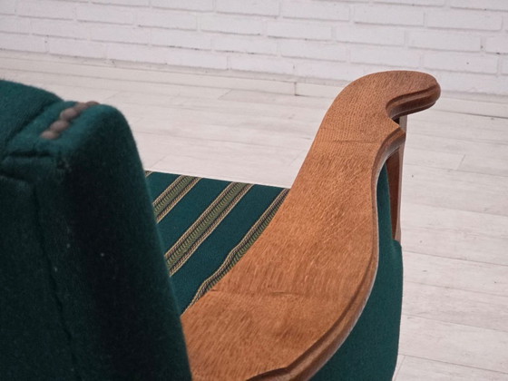 Image 1 of 1970s, Danish 4-seater sofa, furniture wool, solid oak wood.