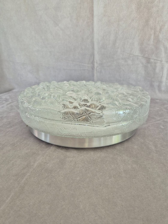 Image 1 of Lámpara de techo o pared empotrada Doria Leuchten Ice/Bubble Glass Ø38cm Cromada Estilo Space Age años 60/70 3xE27 Vintage