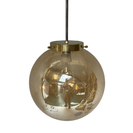 Image 1 of Art déco - Suspension en verre bullé - Structure en laiton et chrome - Plusieurs en stock !
