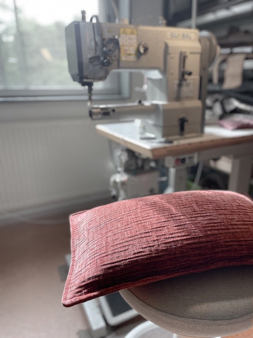 Pink decorative cushion with wave structure - made from upholstery fabric remnants