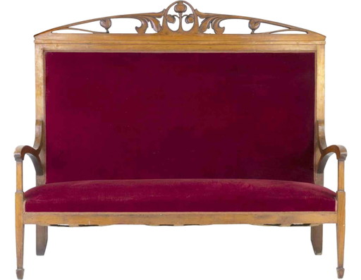 Kunstenaar XX eeuw, Midcentury Sofa rood fluweel 2000