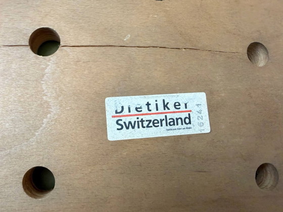 Stapelbare stoelen van Bruno Rey met groene stoffen zittingen voor Dietiker, Zwitserland, jaren 70. (photo 6 of 13)