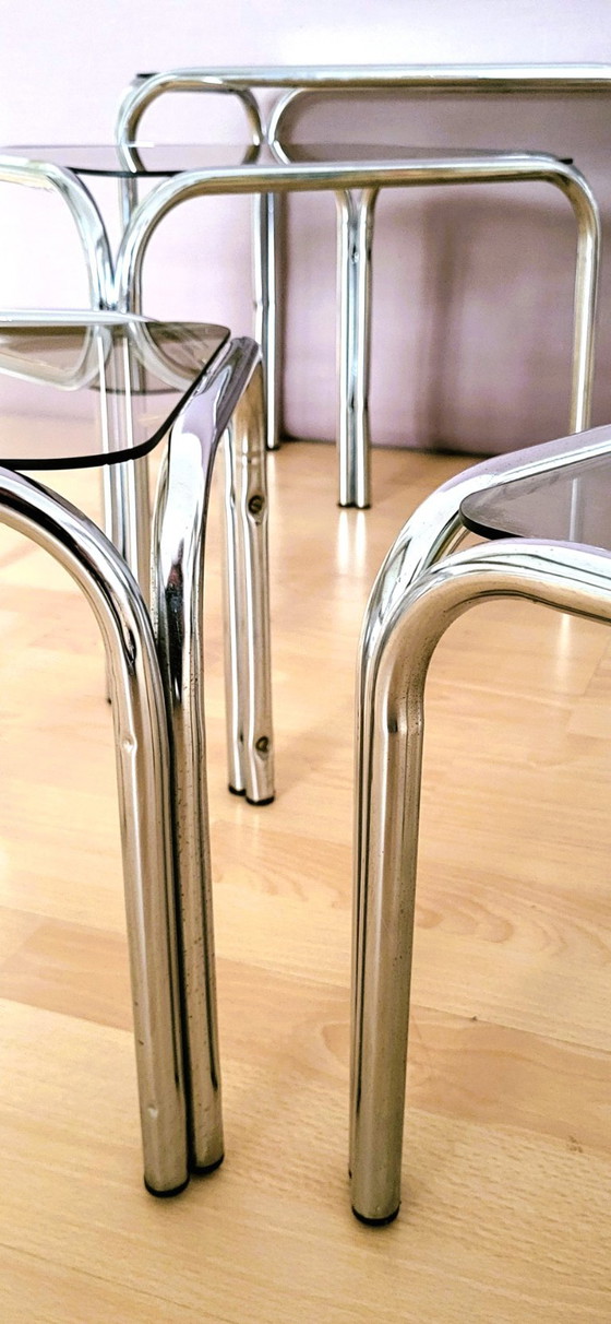 Tavolini a Incasso Italiani in Cromo "In PERFETTE condizioni" – Design Italie, Vetro (photo 5 of 8)
