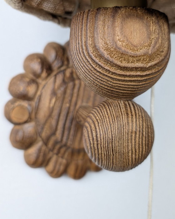 Image 1 of Carved Pine Wall Sconces with Jute Shades, Swedish Design, 1970s