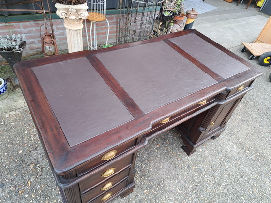 Image 1 of Scrivania classica inglese a due lati, scrivania partner, scrittoio con inserto in pelle, 150 x 75 cm e altezza 78 cm