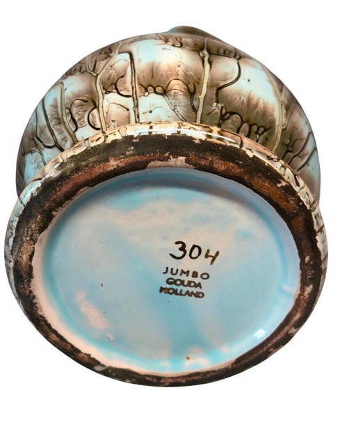 Rare Vintage Gouda Plateel Zuid-Holland Pitcher - "Jumbo" Decor - Model 304 - MCM - Mint Condition