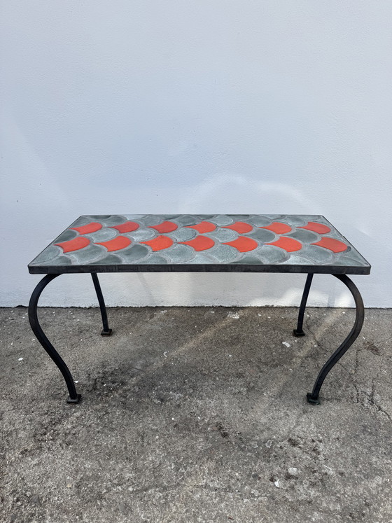 Image 1 of 1950s ceramic coffee table with scale pattern