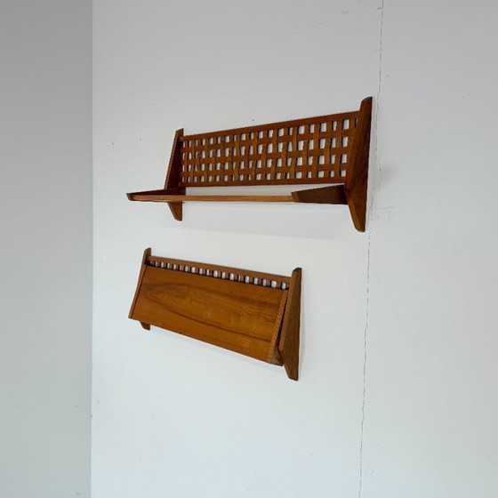 Set van 2 Mid-Century Wandrekken met Gevlochten Rugpaneel – ÚLUV – Wood (photo 7 of 11)