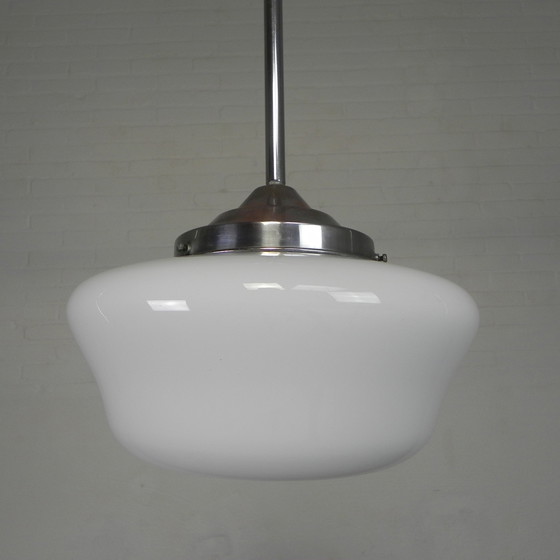 Image 1 of Lampada a sospensione Art Déco con paralume bianco, anni '30