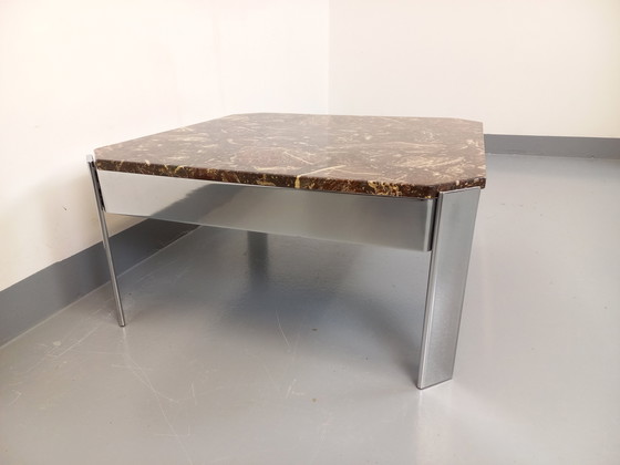 Image 1 of Vintage Square Coffee Table in Marble and Chromed Metal from the 70s