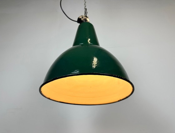Image 1 of Industrial Green Enamel Factory Lamp with Cast Iron Top, 1960s