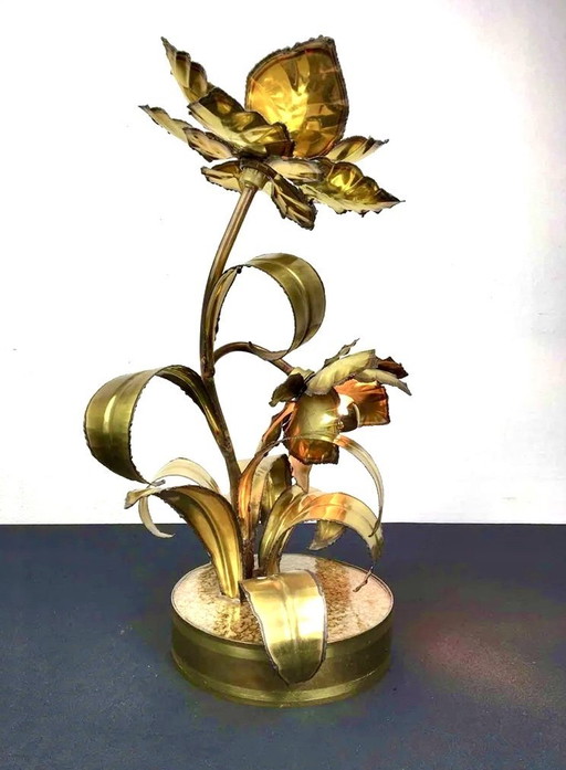 Maison Jansen Tischleuchte mit Blumenmuster aus den 1970er Jahren