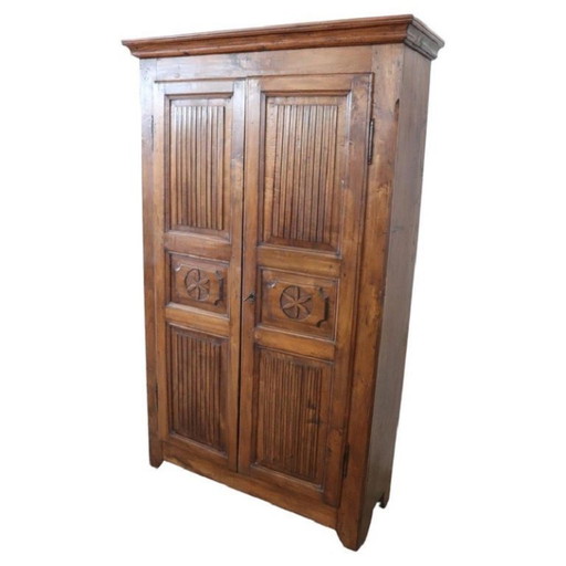 Antique Wardrobe in Solid Poplar Wood, Early 19th Century