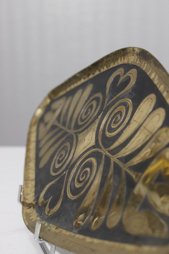 Image 1 of Willy Steinlin - Tablett aus säuregeätztem & patiniertem Messing Schweizer Design 1960s