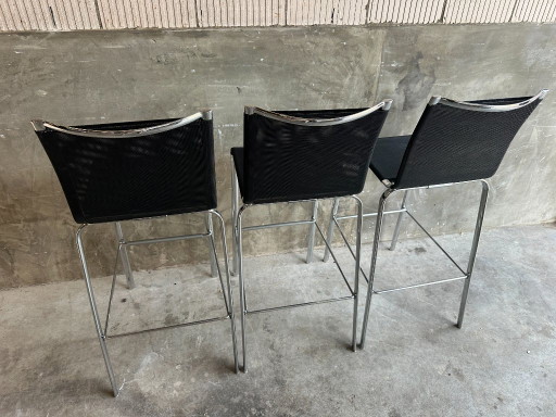 3 taburetes de bar Bontempi Casa NET – tejido de red negro/cromo
