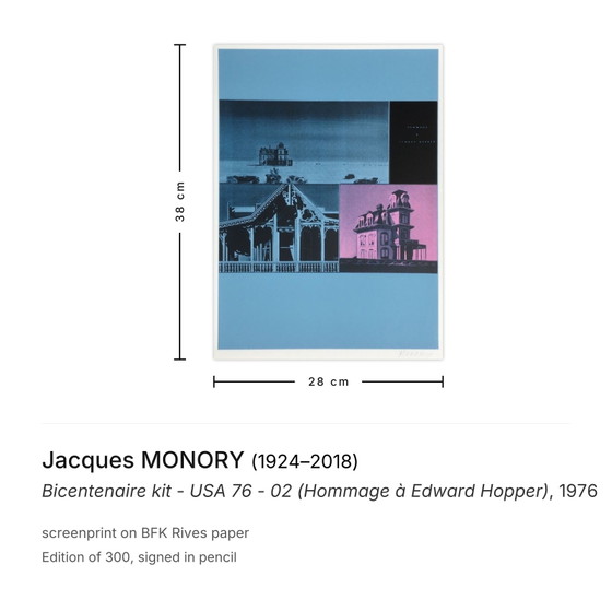 Jacques Monory Signed Screenprint Bicentennial Kit - USA 76 - 02 (Homage to Edwa – Lithographs & prints, Paper (photo 3 of 5)