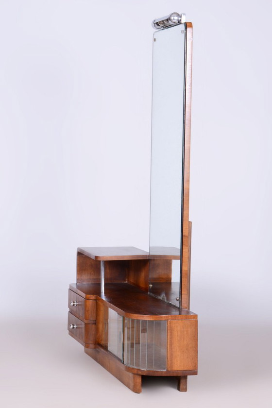 Restored Art Deco Dressing Mirror, by R. Slezak, Glass, Walnut, Czech, 1930s – Dressing tables, Wood (photo 3 of 14)