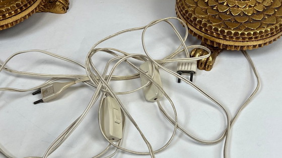 Image 1 of 2x Florentino italiano de madera dorada, lámparas de mesa de mediados de siglo, ¡monumental! ¡Dramáticas!