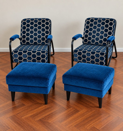2x Dyker 20 con 2 sgabelli – Dutch Seating Company, fauteuils, Metal, Velvet
