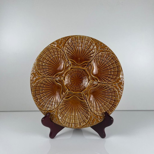 Set of 6 oyster plates in barbotine style by Secla, Portugal, 1970
