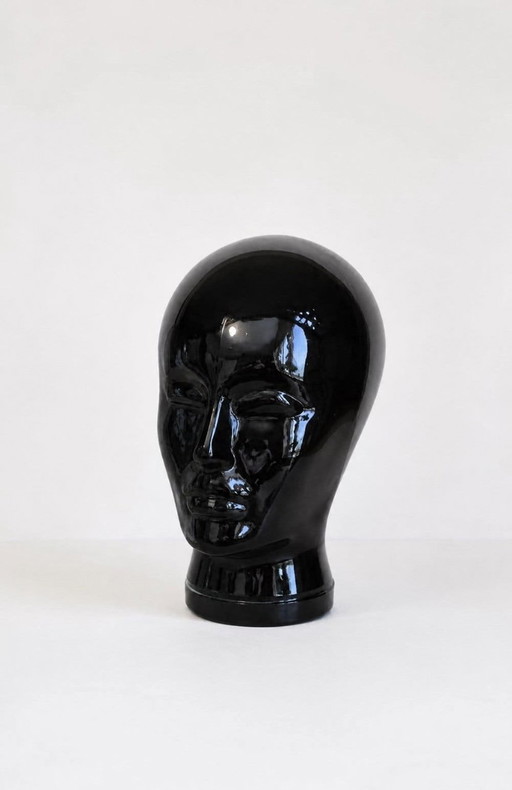 Testa di manichino in vetro vintage di colore nero – decoratieve objecten, Glass