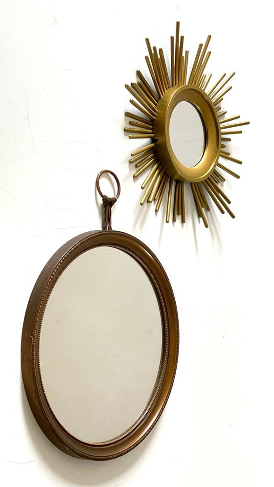 Image 1 of Vintage gouden spiegels met zonnestralenmotief