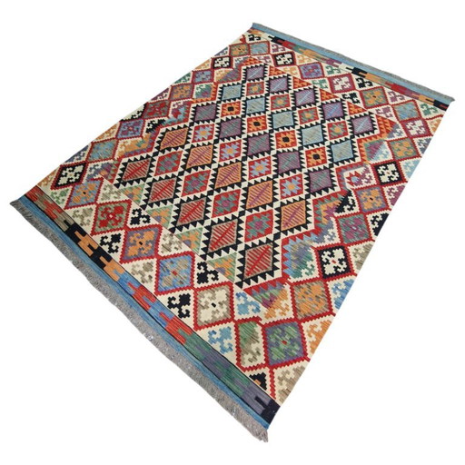 Großer afghanischer Kelim-Teppich – handgewebte Wolle, Maimana-Design (182 x 247 cm) – vloerkleden en tapijten (photo 2 of 6)