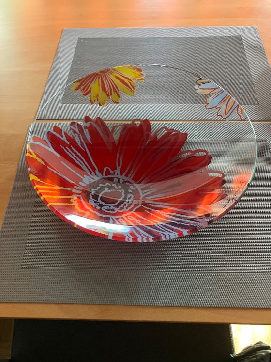 Image 1 of Rarissima! Grande ciotola in vetro Rosenthal di Andy Warhol! Margherita! Fiori! Pop Art! Colori vivaci!